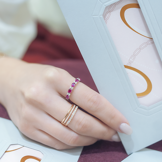Three-row diamond ring